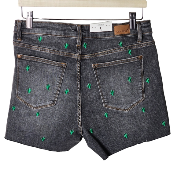 Judy Blue Shorts Grey Denim Size Large Cactus Embroidered‎ High Rise NWT Stretch - Picture 3 of 16